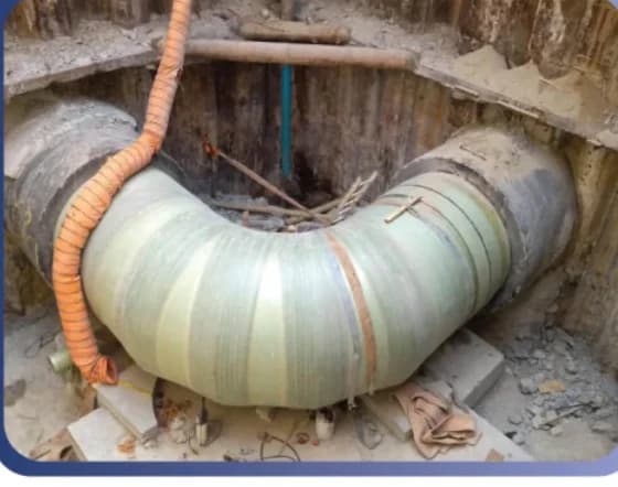 FRP laminated pipe elbow on site